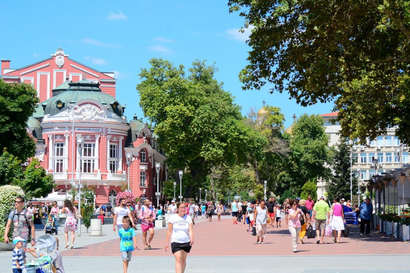 Varna pedestrian boulevard in front of the historic opera house